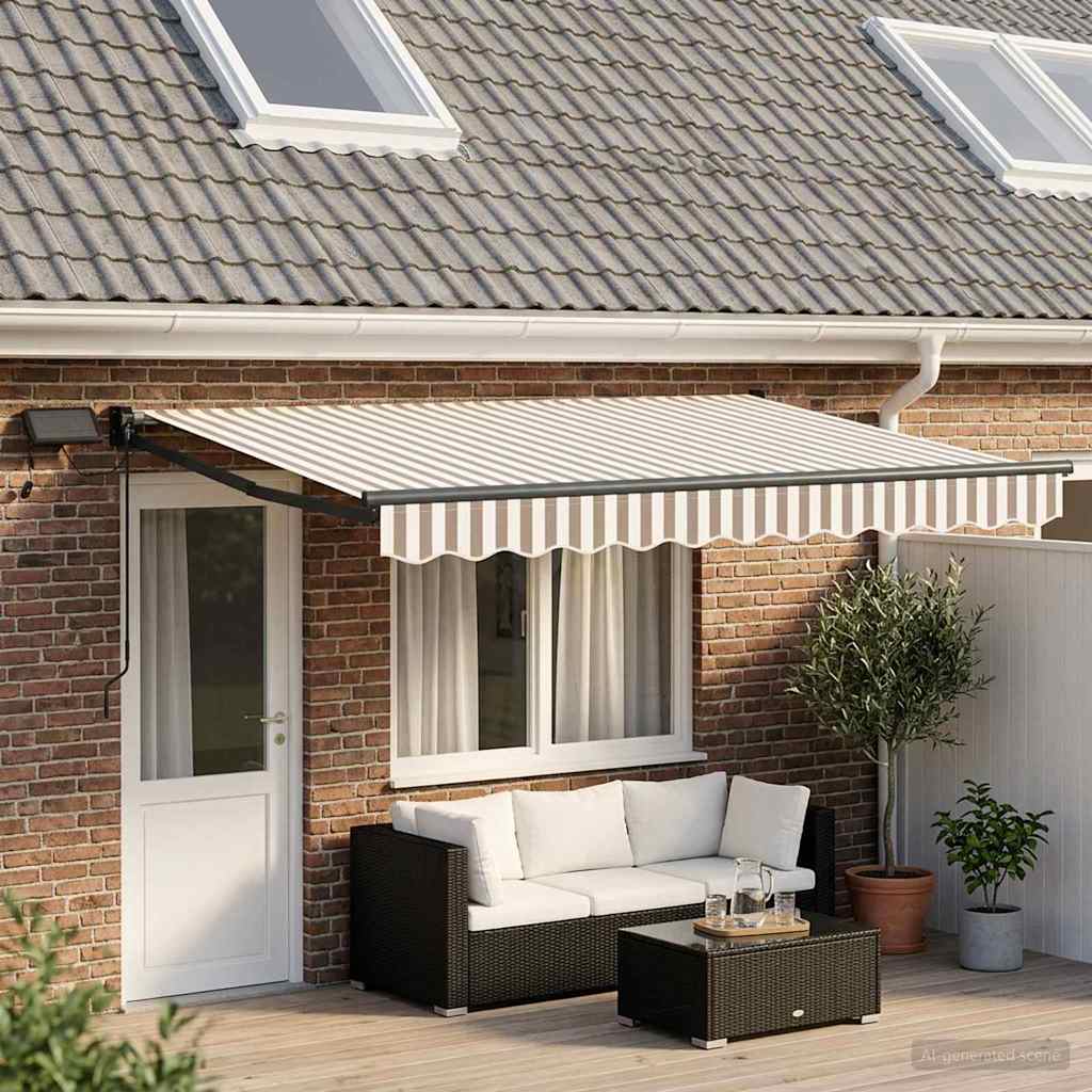 Manual Awning with Solar LED 5 x 3 m 100% Polyester Anthracite Light grey and white