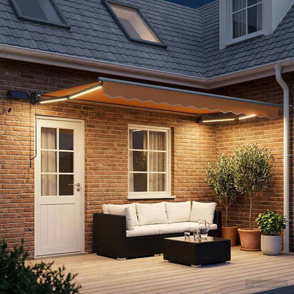 Manual Awning with Solar LED 4 x 3 m 100% Polyester Anthracite Drop 3 m Width 4 m Sand