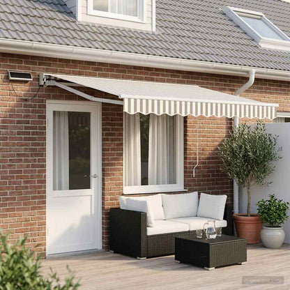 Solar Electric Awning 4.5 x 3 m Stripe White Light grey and white