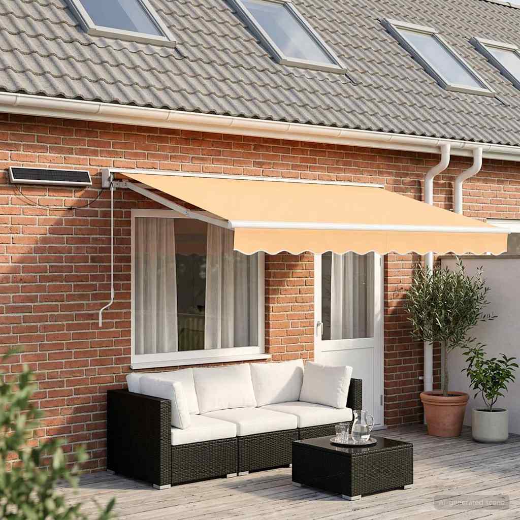 Solar Electric Awning 4.5 x 3 m Stripe White Sand