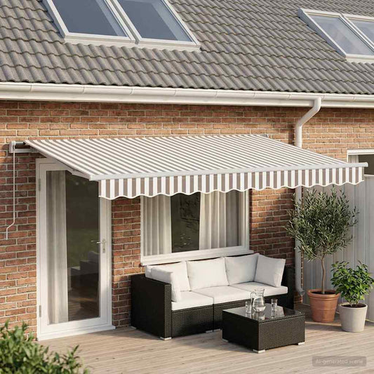 Manual Awning 6 x 3 m 100% Polyester with White Frame Drop 300 cm Width 600 cm Light grey and white