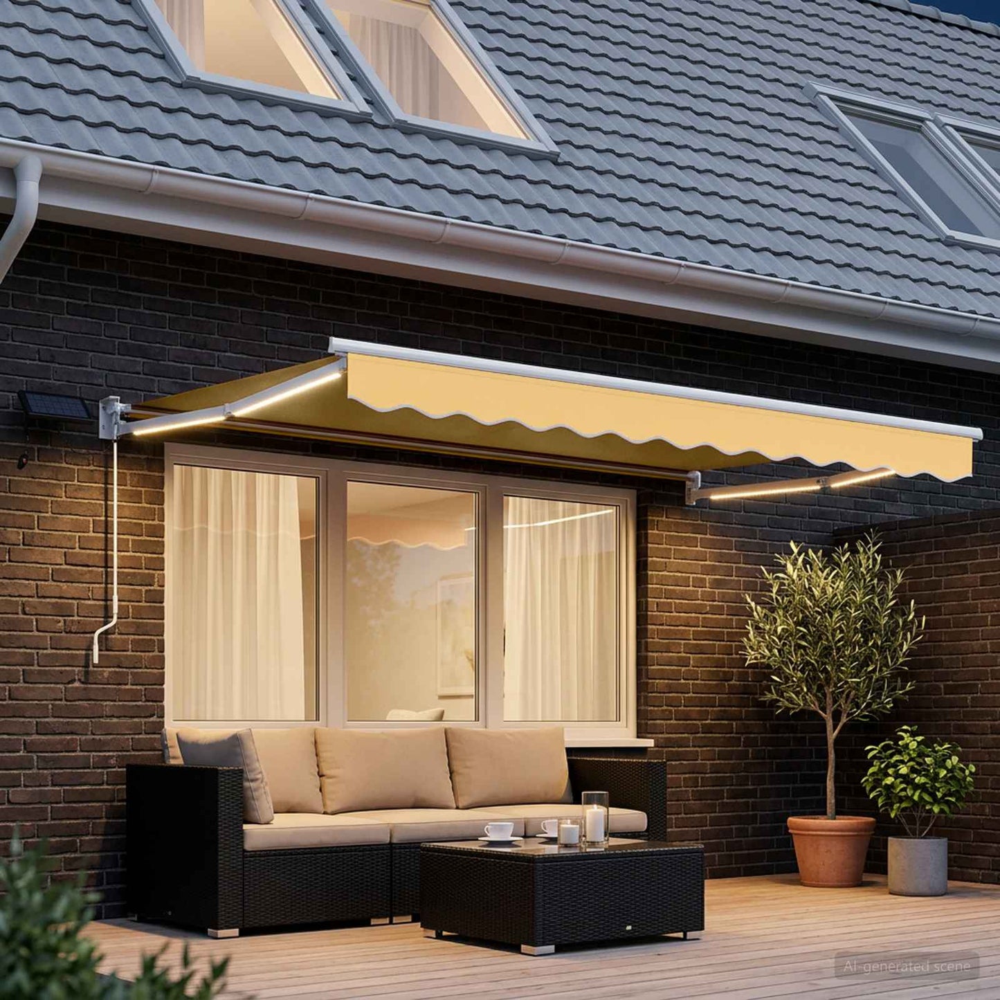 vidaXL Manual Retractable Awning with LEDs Sand 3