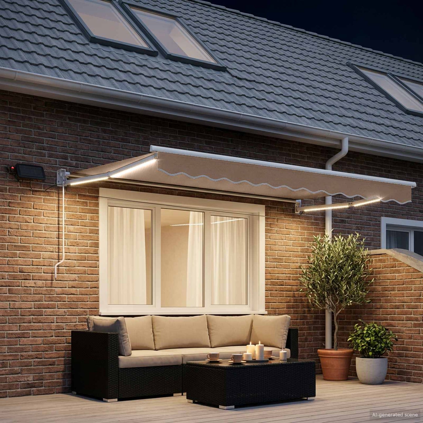 vidaXL Manual Retractable Awning with LEDs Taupe 3