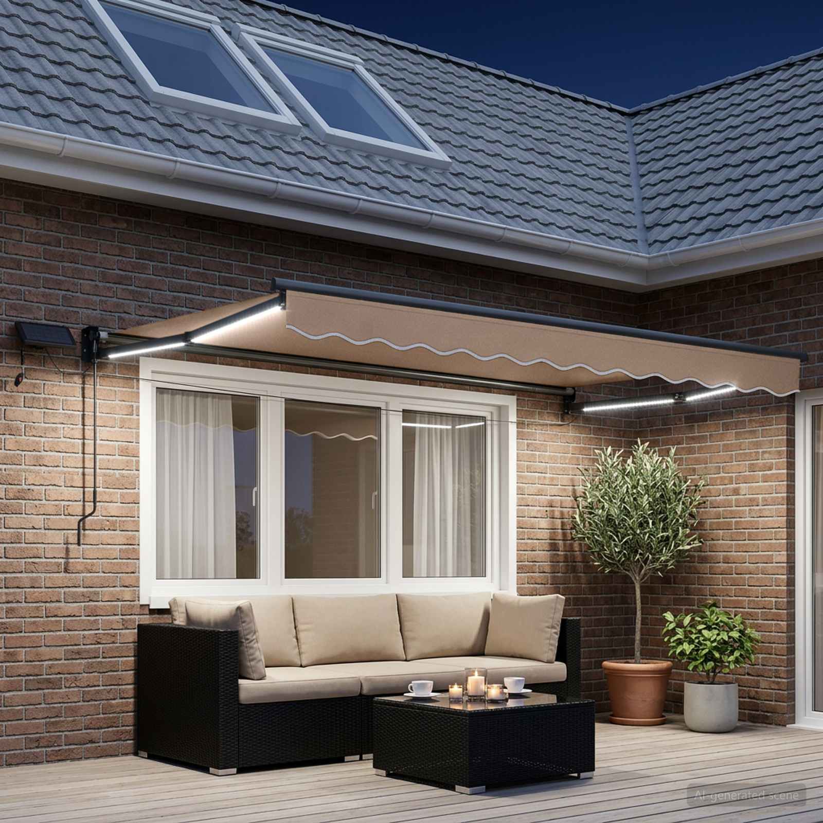 vidaXL Manual Retractable Awning with LEDs Taupe 3