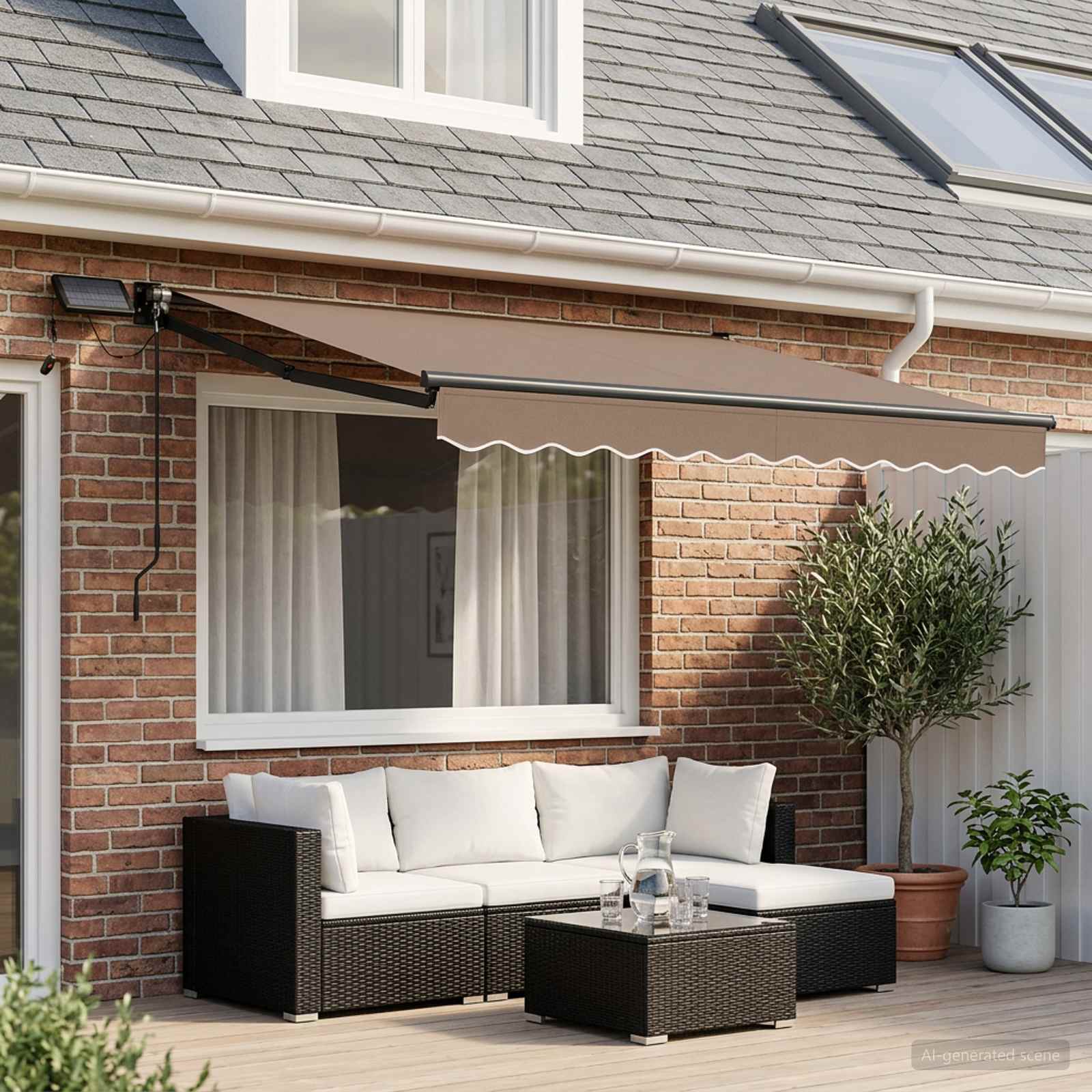 vidaXL Manual Retractable Awning with LEDs Taupe 1