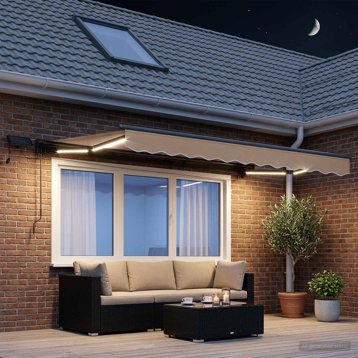 vidaXL Manual Awning Frame with LEDs Taupe 3.5 x 2.5 m 3