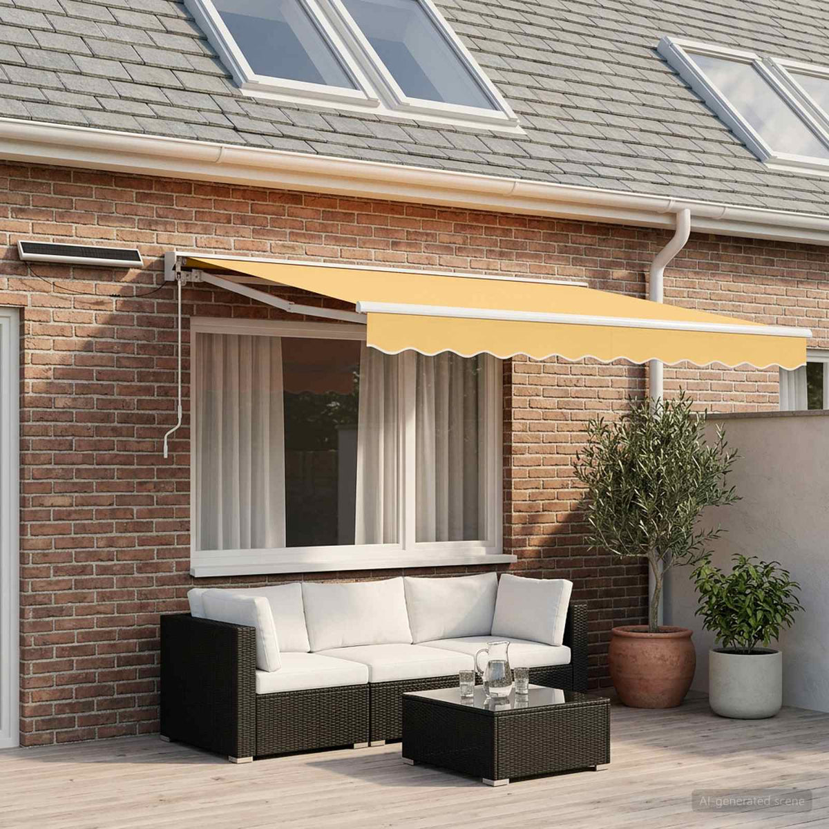 Solar Electric Awning 3.5 x 2.5 m 100% Polyester White Sand