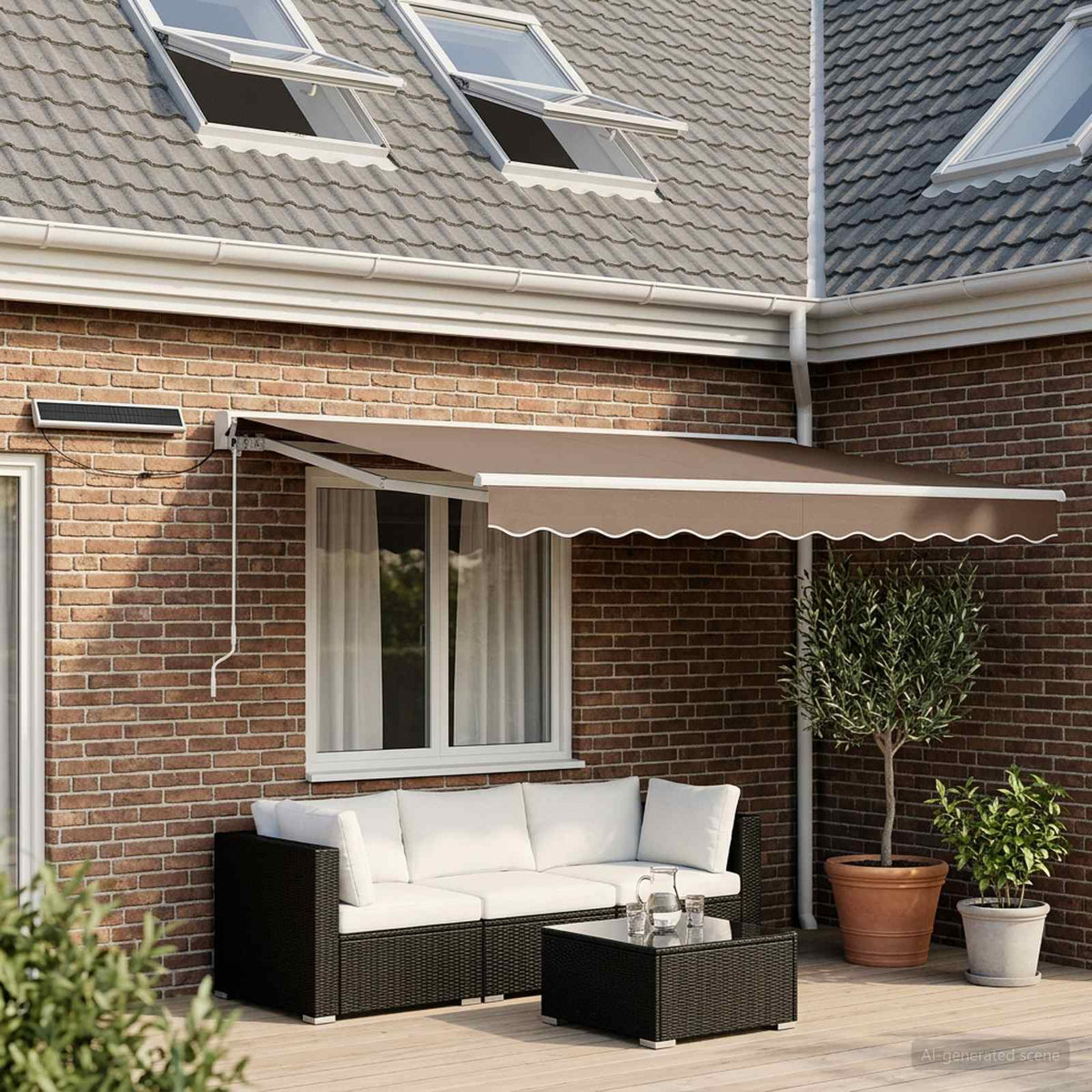 Solar Electric Awning 3.5 x 2.5 m 100% Polyester White Taupe