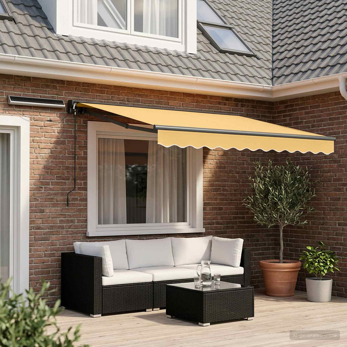 Solar Electric Awning 3.5 x 2.5 m 100% Polyester Anthracite Sand