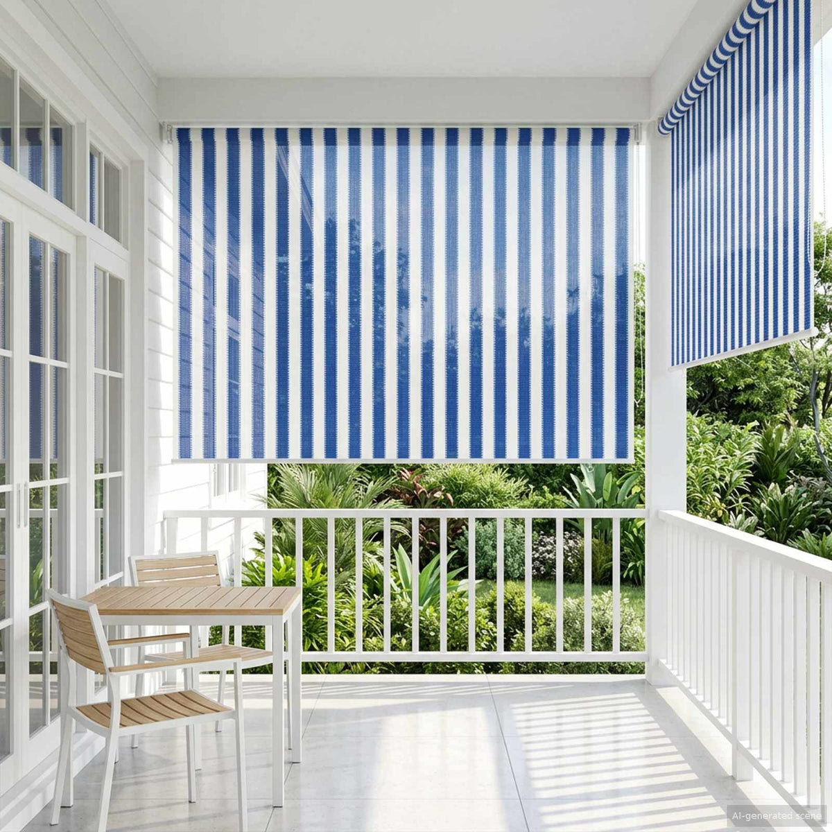 Outdoor Roller Blind 225(W)x230(H) Width 220 cm Blue and white stripe