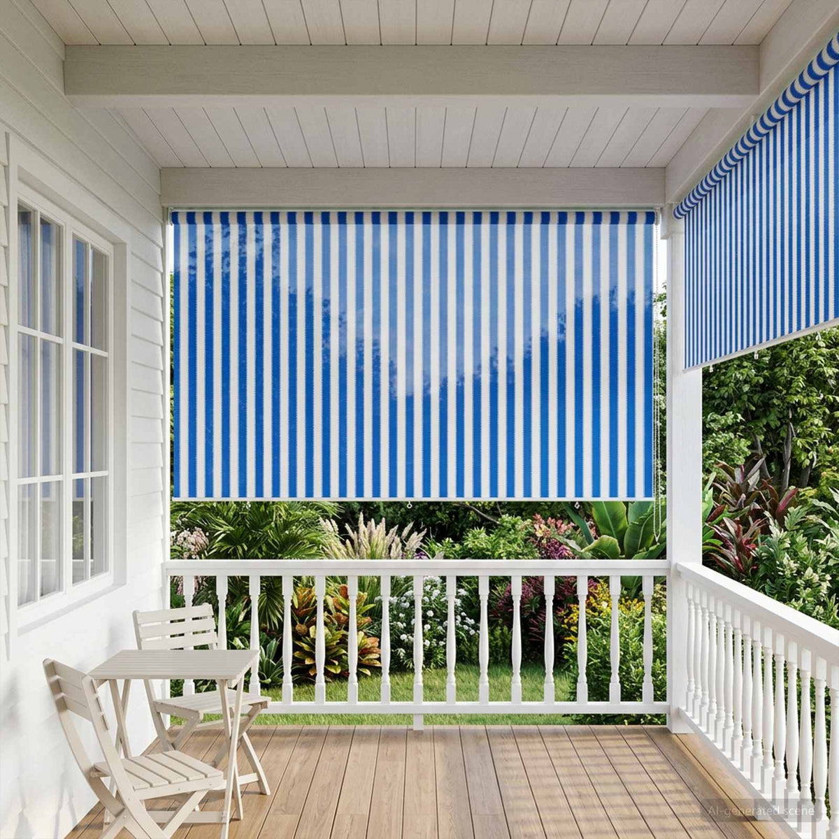 Outdoor Roller Blind 405(W)x230(H) Width 400 cm Blue and white stripe