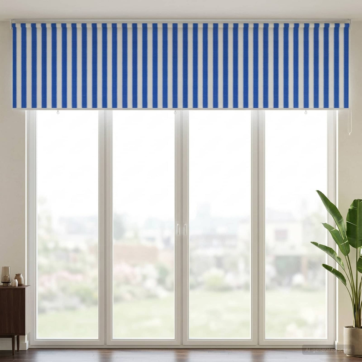 Outdoor Roller Blind 405(W)x230(H) Width 400 cm Blue and white stripe