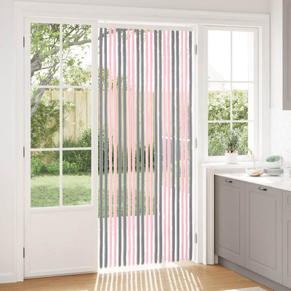 Insect Curtain 90x220 cm Chenille Silver grey and pink (double strip)