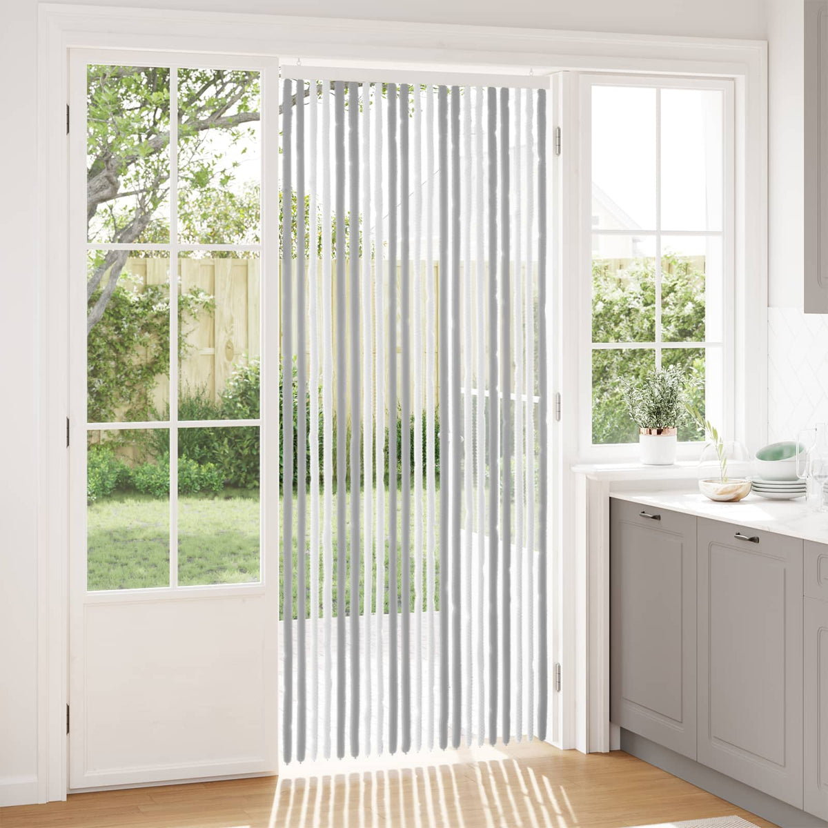 Insect Curtain 90x220 cm Chenille Grey and white (double strip)