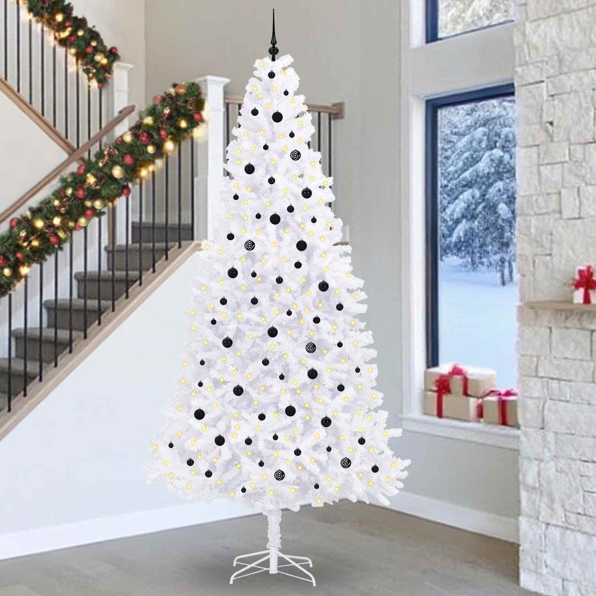 Artificial Christmas Tree with Stand White PVC and Steel Black
