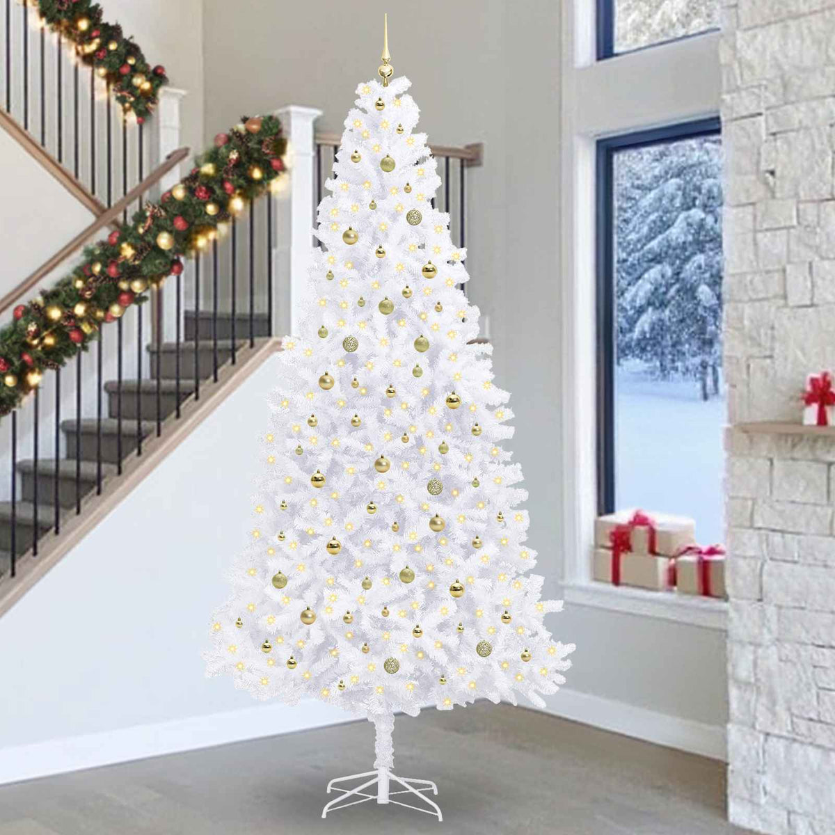 Artificial Christmas Tree with Stand White PVC and Steel Gold