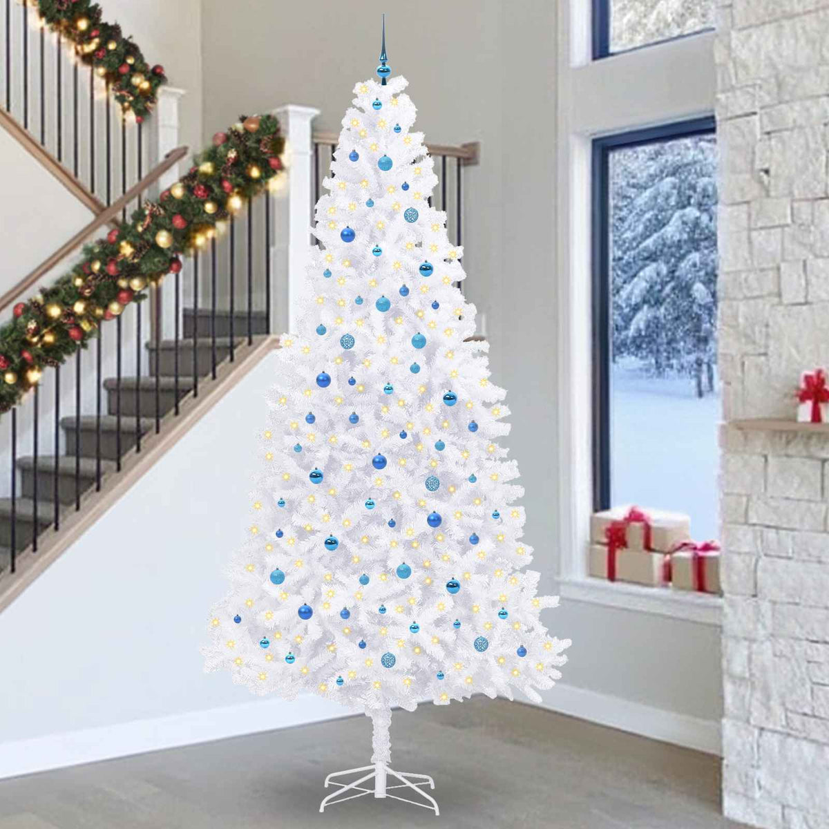 Artificial Christmas Tree with Stand White PVC and Steel Blue