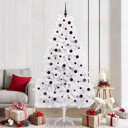 Artificial Hinged Christmas Tree White PVC and Steel 210 cm Black
