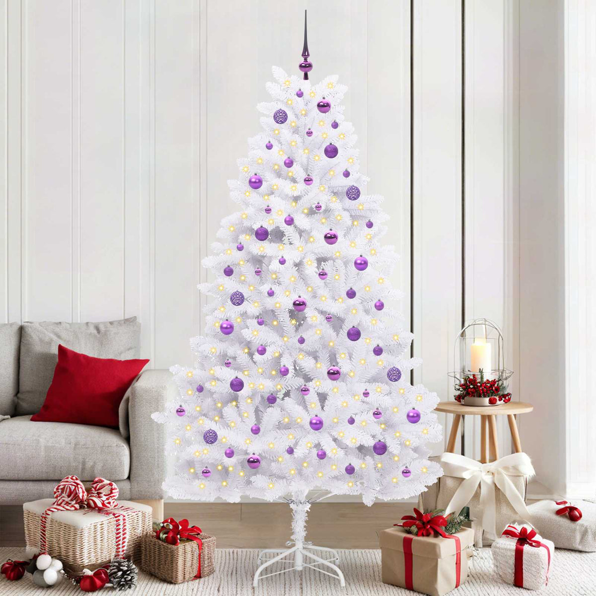 Artificial Hinged Christmas Tree White PVC and Steel 210 cm Lilac