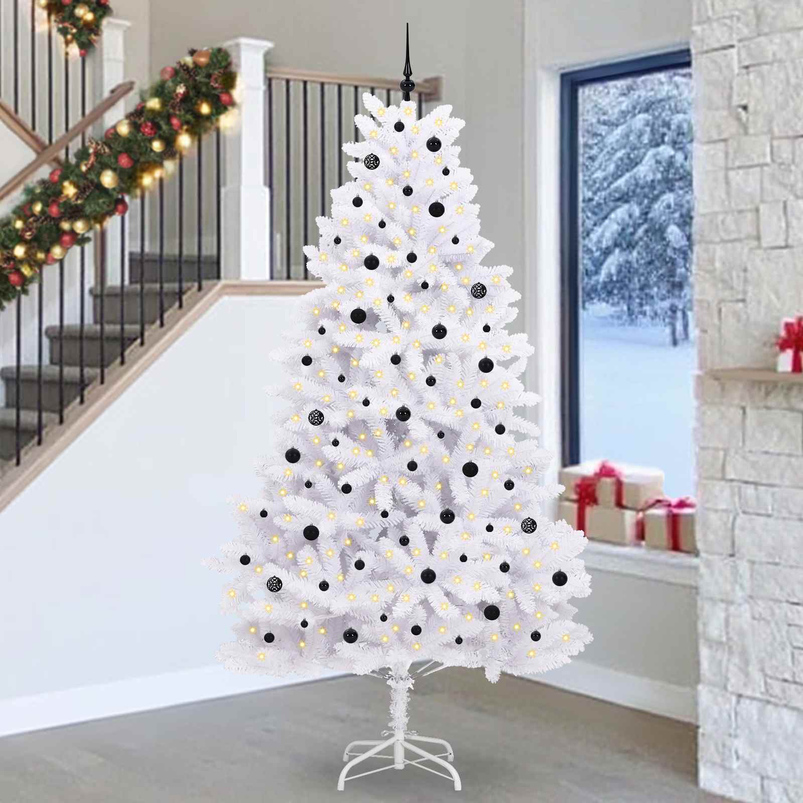 vidaXL Artificial Hinged Christmas Tree White 270 cm PVC and Steel 1