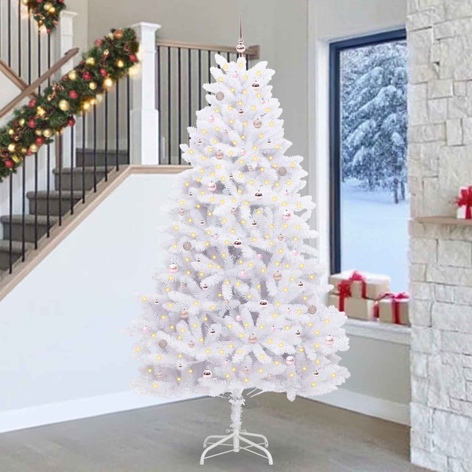 vidaXL Artificial Hinged Christmas Tree White 270 cm PVC and Steel 1
