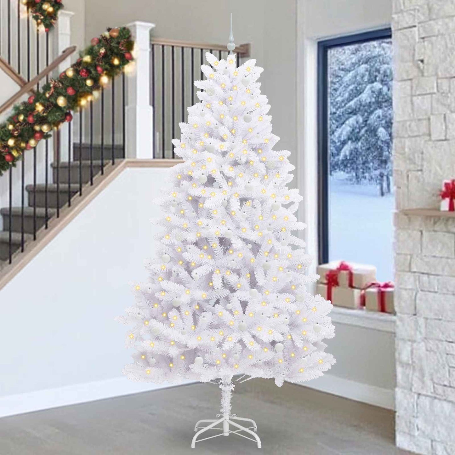vidaXL Artificial Hinged Christmas Tree White 270 cm PVC and Steel 1