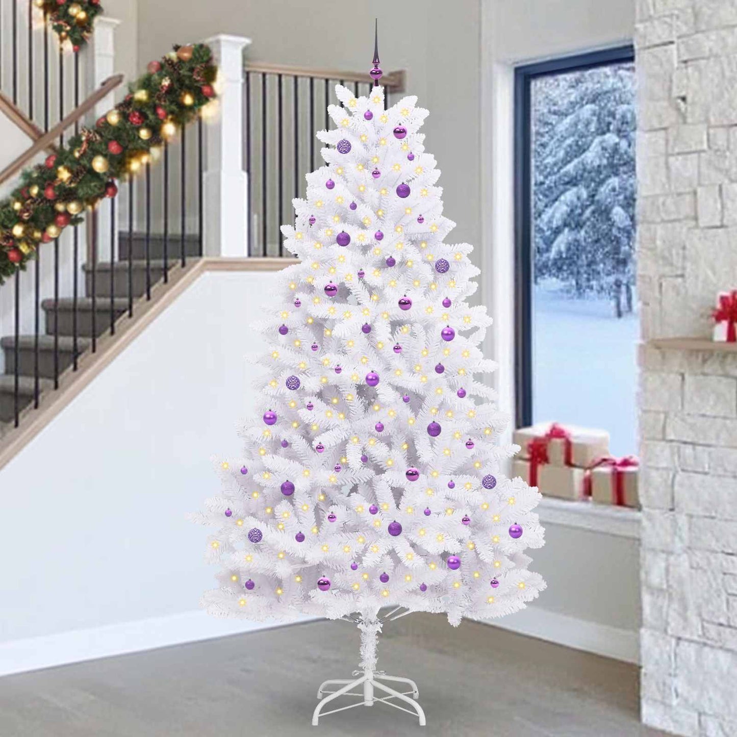 vidaXL Artificial Hinged Christmas Tree White 270 cm PVC and Steel 1