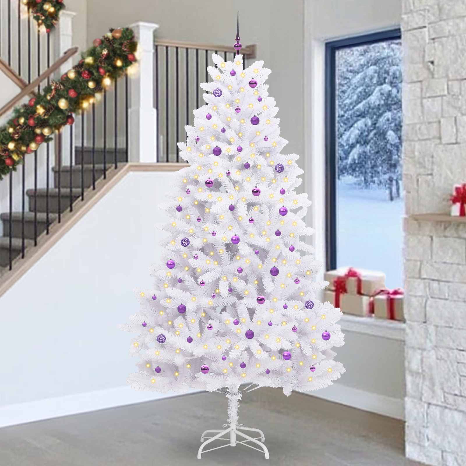 vidaXL Artificial Hinged Christmas Tree White 270 cm PVC and Steel 1