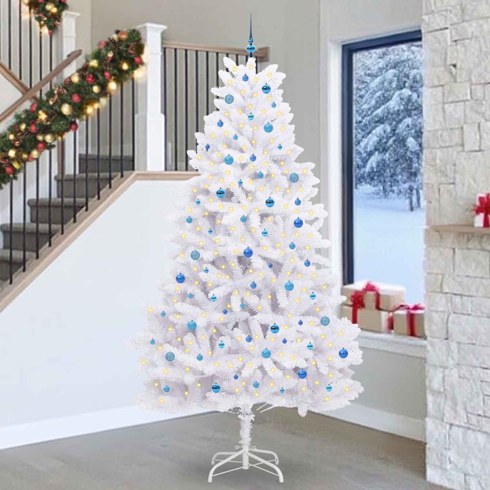 vidaXL Artificial Hinged Christmas Tree White 270 cm PVC and Steel 1