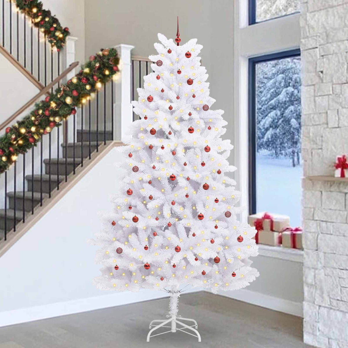 vidaXL Artificial Hinged Christmas Tree White 300 cm PVC and Steel 1