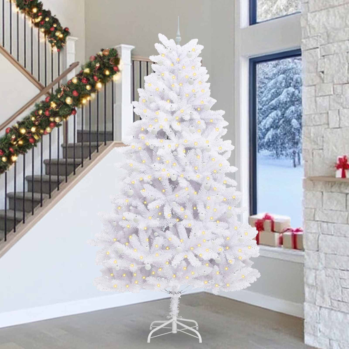 vidaXL Artificial Hinged Christmas Tree White 300 cm PVC and Steel 1