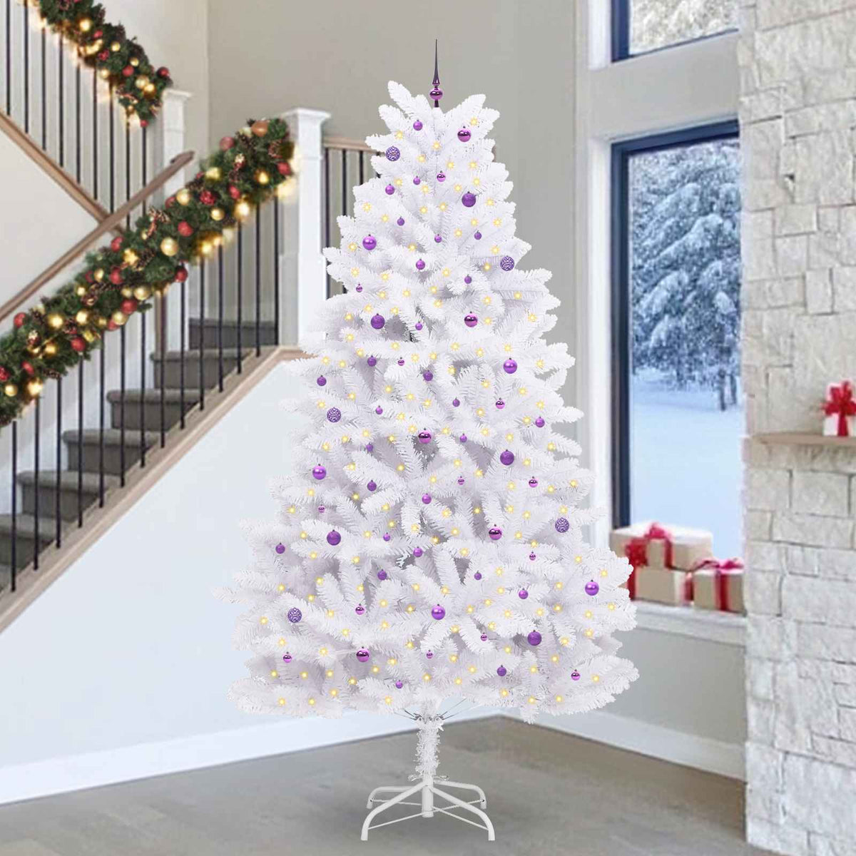 vidaXL Artificial Hinged Christmas Tree White 300 cm PVC and Steel 1