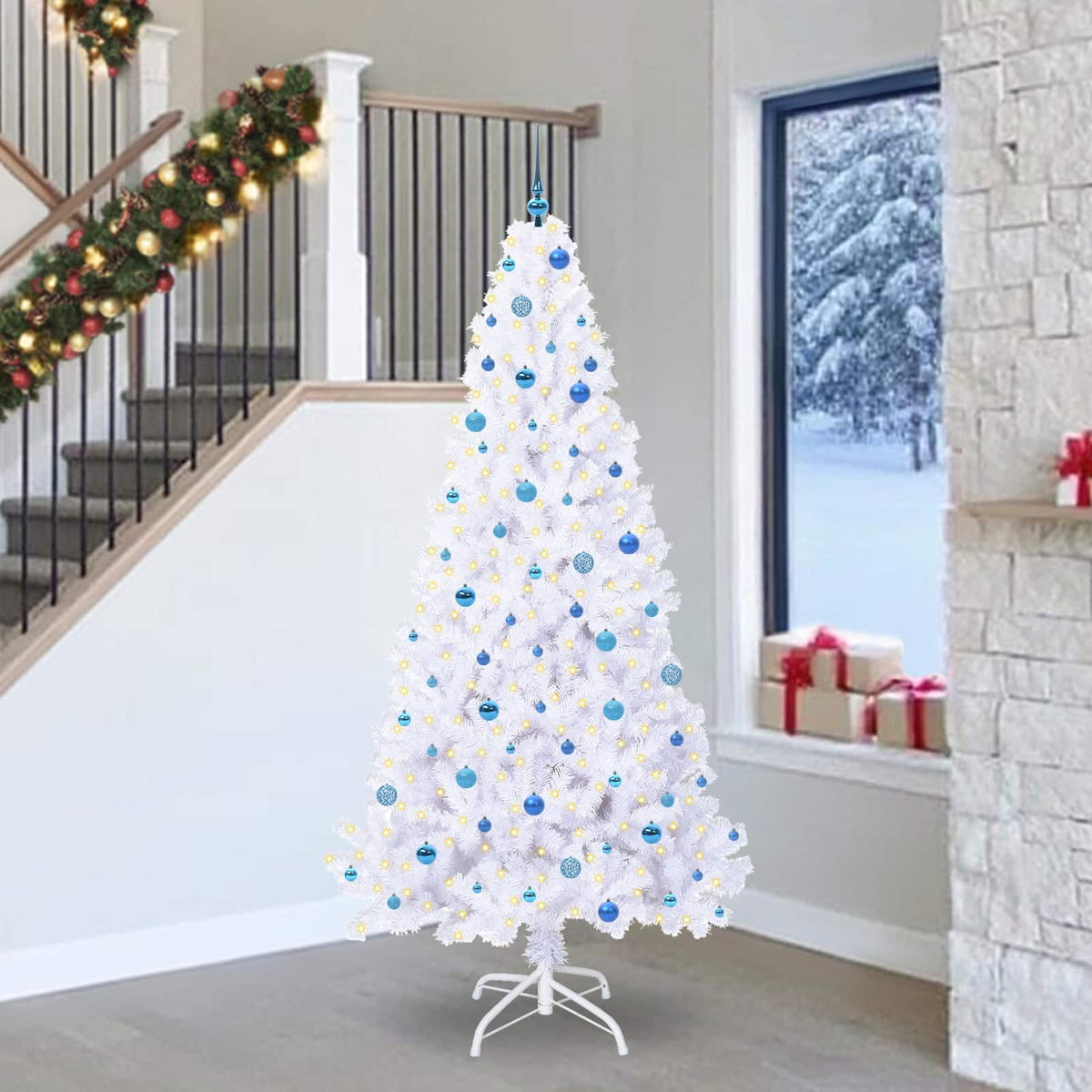Artificial Christmas Tree with Stand White PVC and Steel 240 cm Blue