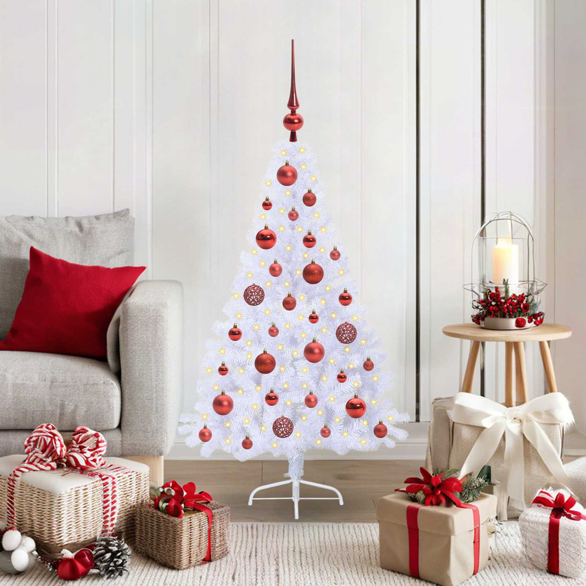 Artificial Christmas Tree with Stand White PVC and Steel Red 120 cm