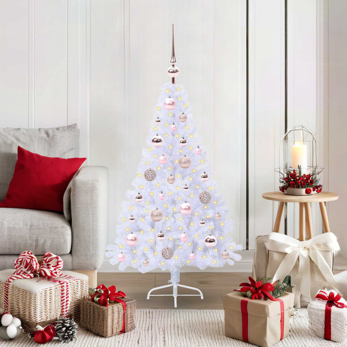 Artificial Christmas Tree with Stand White PVC and Steel Pink 120 cm