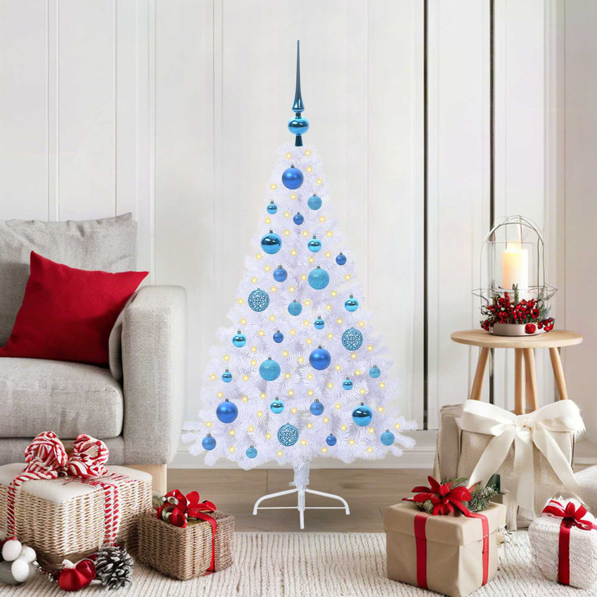 Artificial Christmas Tree with Stand White PVC and Steel Blue 120 cm