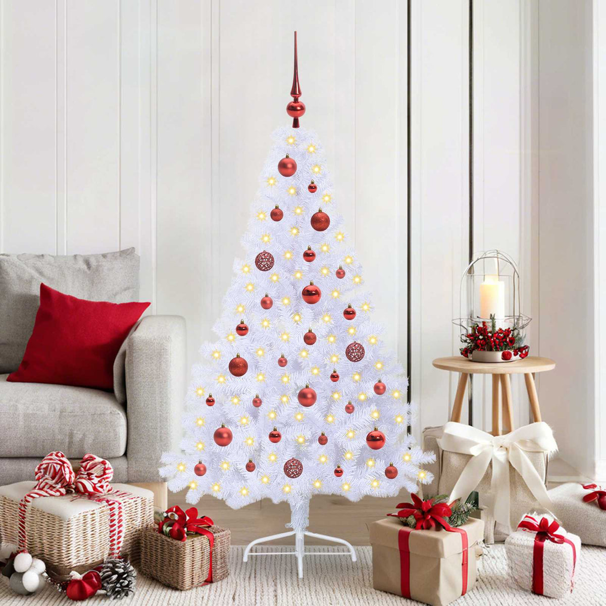 Artificial Christmas Tree with Stand White PVC and Steel Red 150 cm