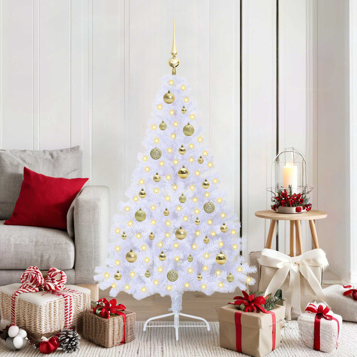 Artificial Christmas Tree with Stand White PVC and Steel Gold 150 cm