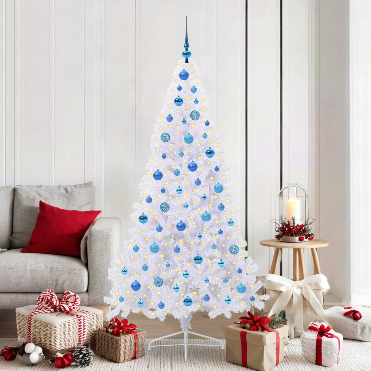 Artificial Christmas Tree with Stand White PVC and Steel Blue 180 cm
