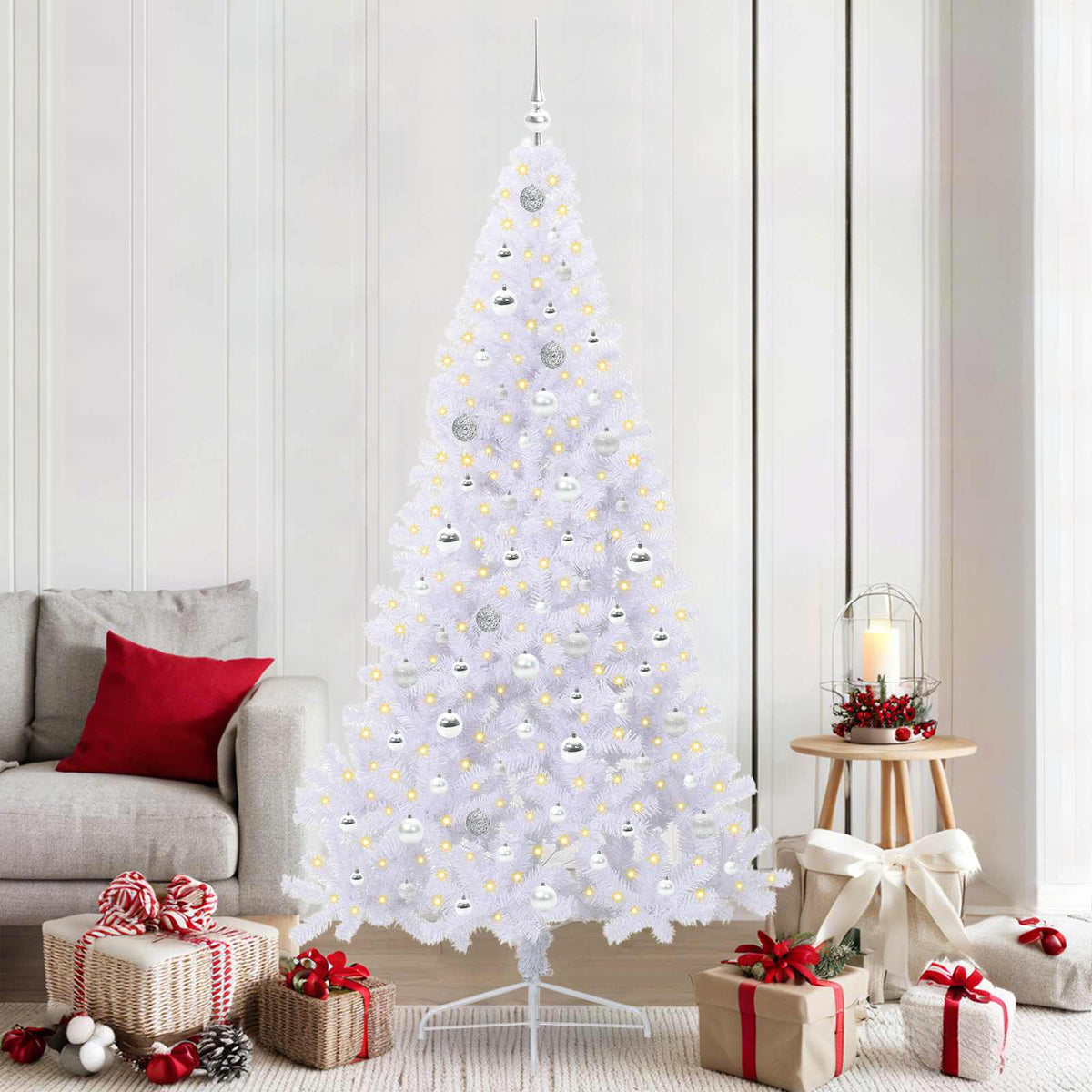 Artificial Christmas Tree with Stand White PVC and Steel Silver 210 cm