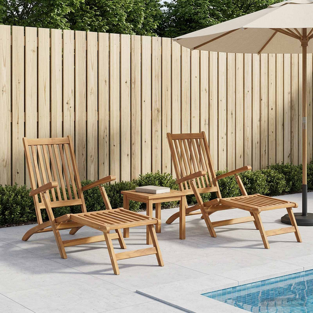 Folding Deck Natural Solid Teak Wood 2x chair