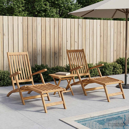 vidaXL Folding Deck Chair with Table 2 pcs Natural Solid Teak Wood 1