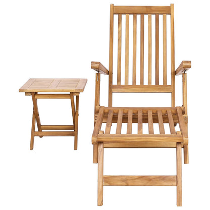 vidaXL Folding Deck Chair with Table 2 pcs Natural Solid Teak Wood 3