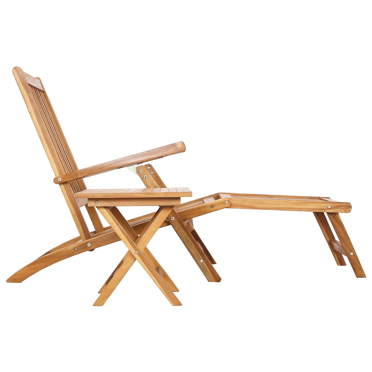 vidaXL Folding Deck Chair with Table 2 pcs Natural Solid Teak Wood 4