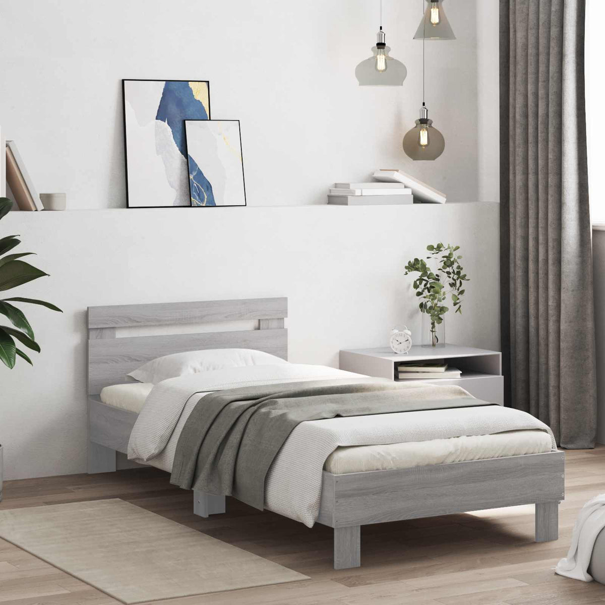 Bed Frame with LED without Mattress Grey Sonoma 80 x 200 cm