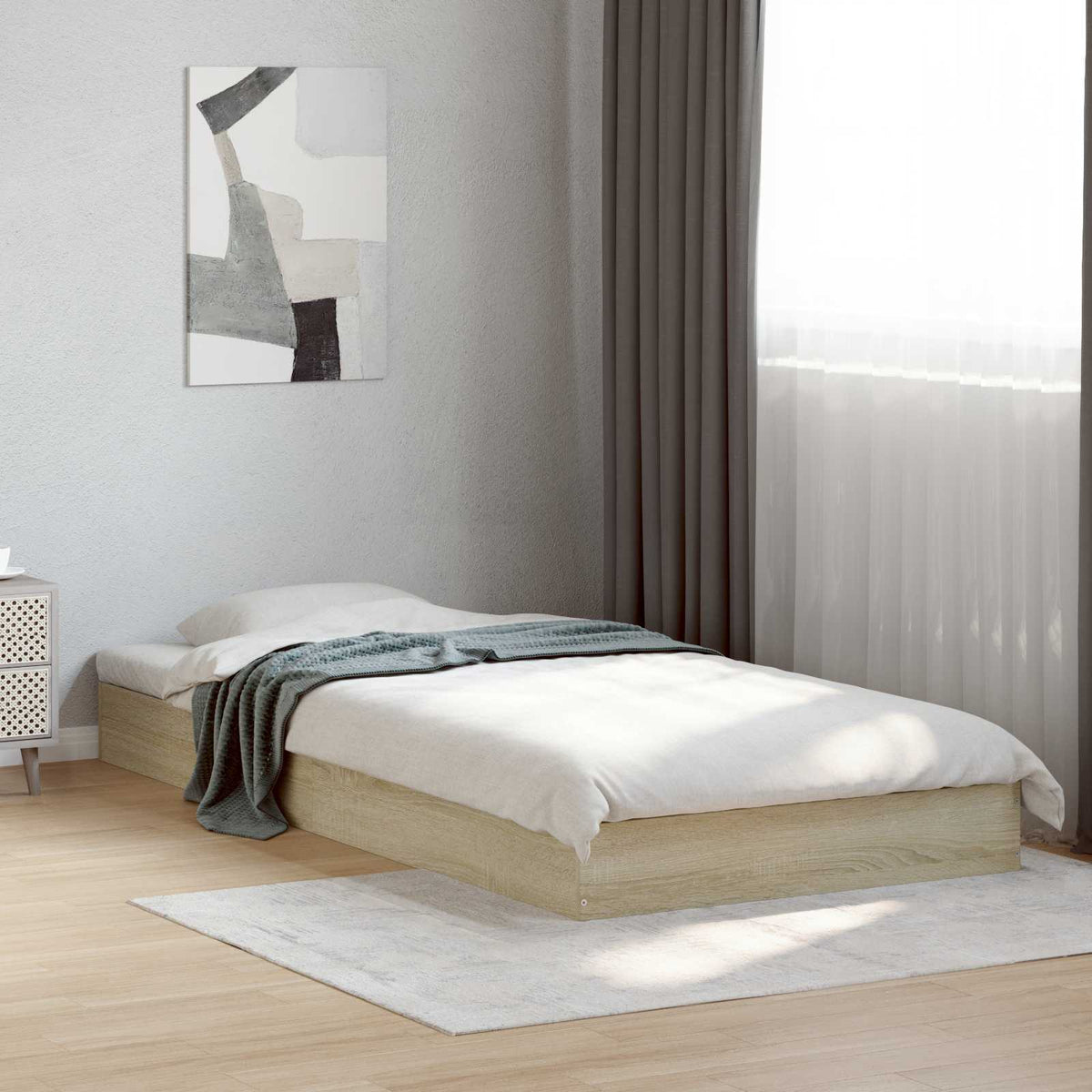 Bed Frame without Mattress Engineered Wood Length 200 cm Height 17 cm Sonoma Oak 80 cm