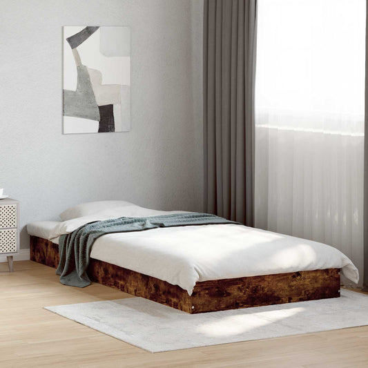 Bed Frame without Mattress Engineered Wood Length 200 cm Height 17 cm Smoked Oak 80 cm