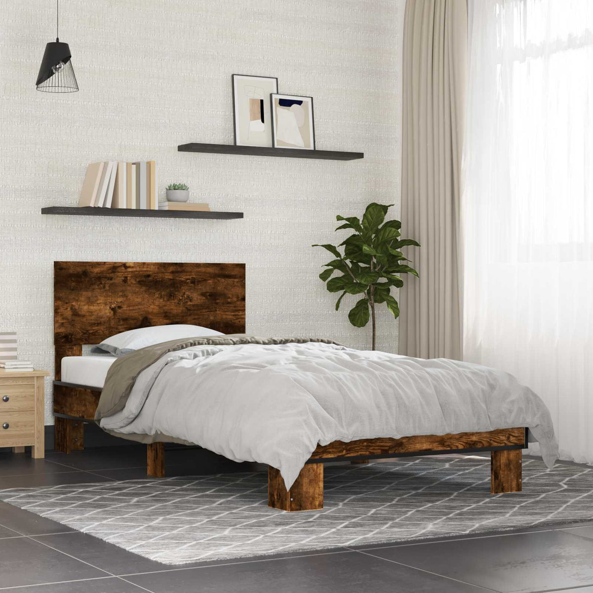 Bed Frame without Mattress Length 200 cm Smoked oak 80 cm