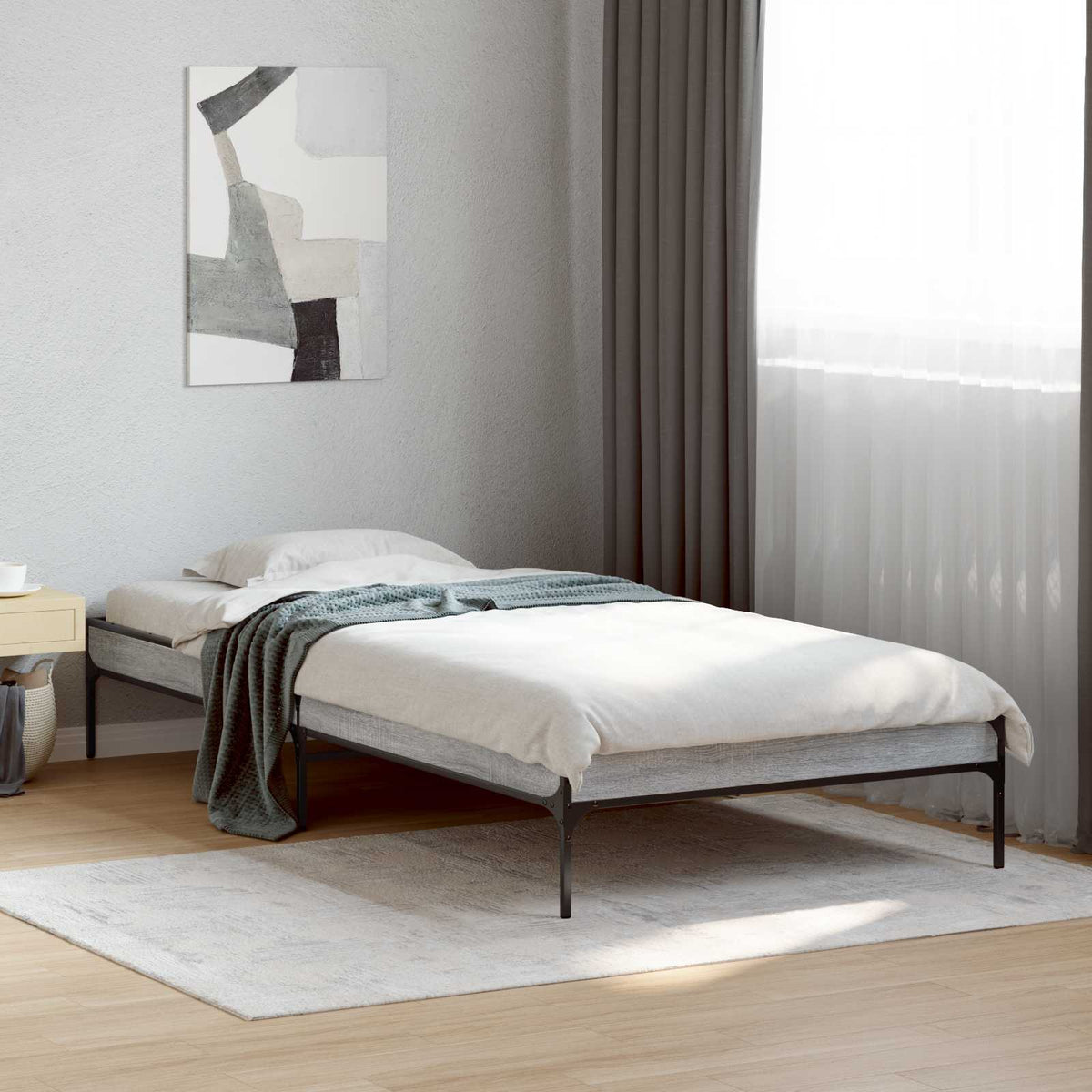 Bed Frame without Mattress Height 30 cm Length 200 cm Grey Sonoma 80 cm