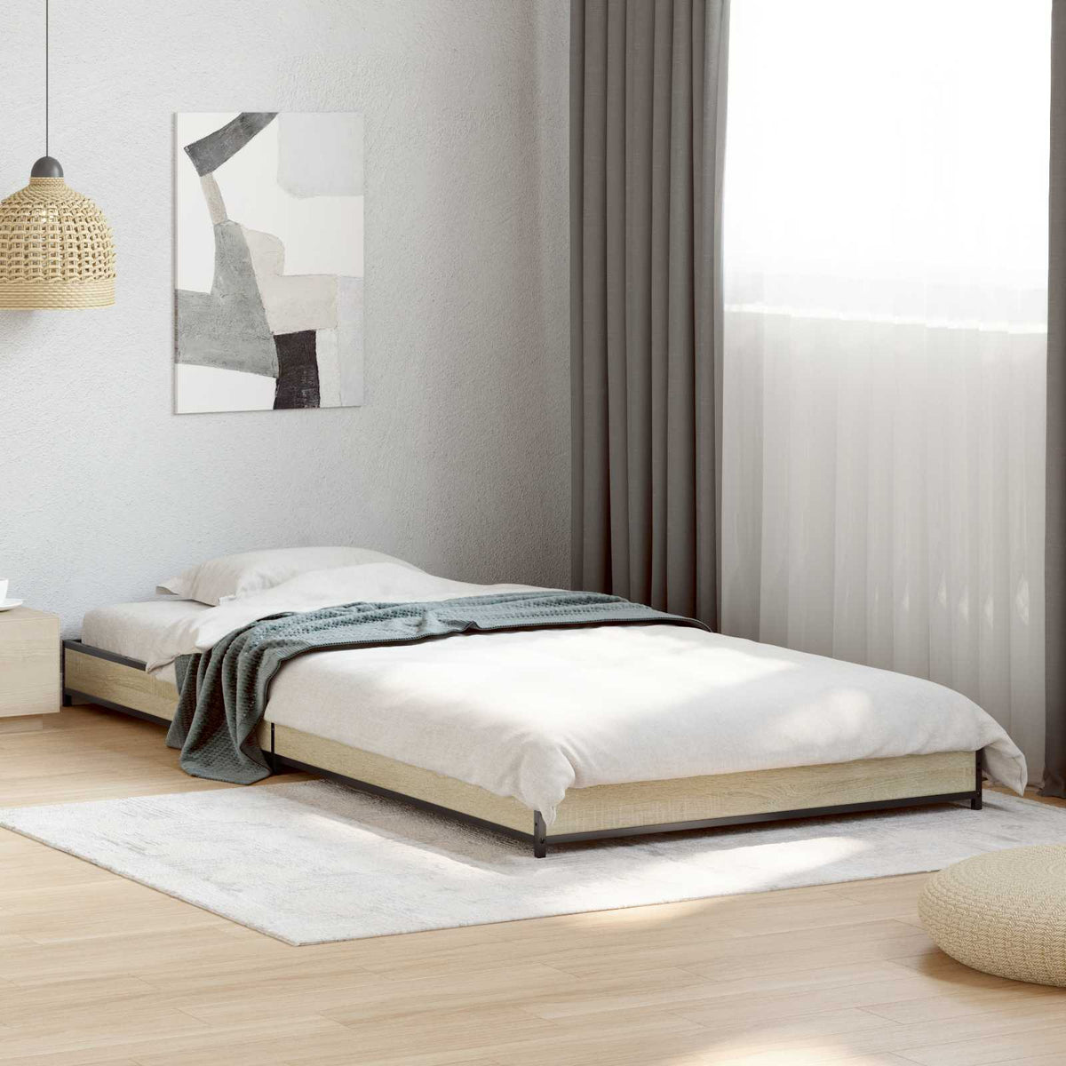 Bed Frame without Mattress Height 14.5 cm Length 200 cm Sonoma Oak 80 cm